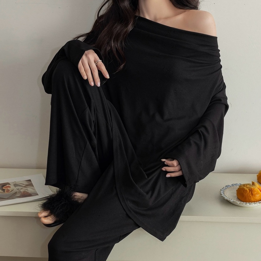 cozy black off-shoulder lounge pajamas set/ NWT